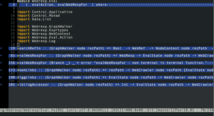 vim screenshot with haskell folding